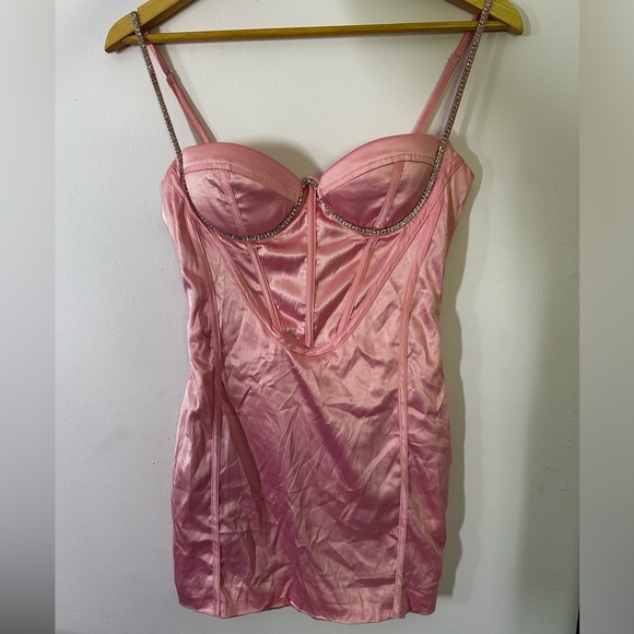 Never worn! $6.99 Shipping!! Pretty pink “Satin Mini Dress” from DressMeZee. - Picture 3 of 5